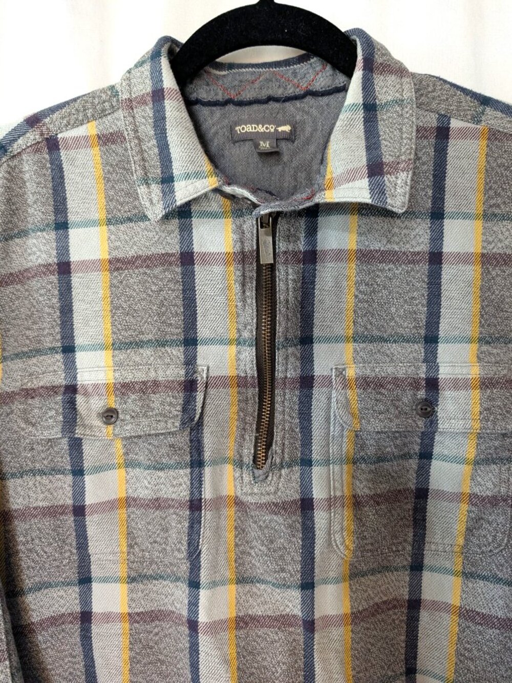 Toad&Co Ranchero Mens 1/4 Zip Plaid Organic Cotton Pullover Shirt Medium - Picture 3 of 11